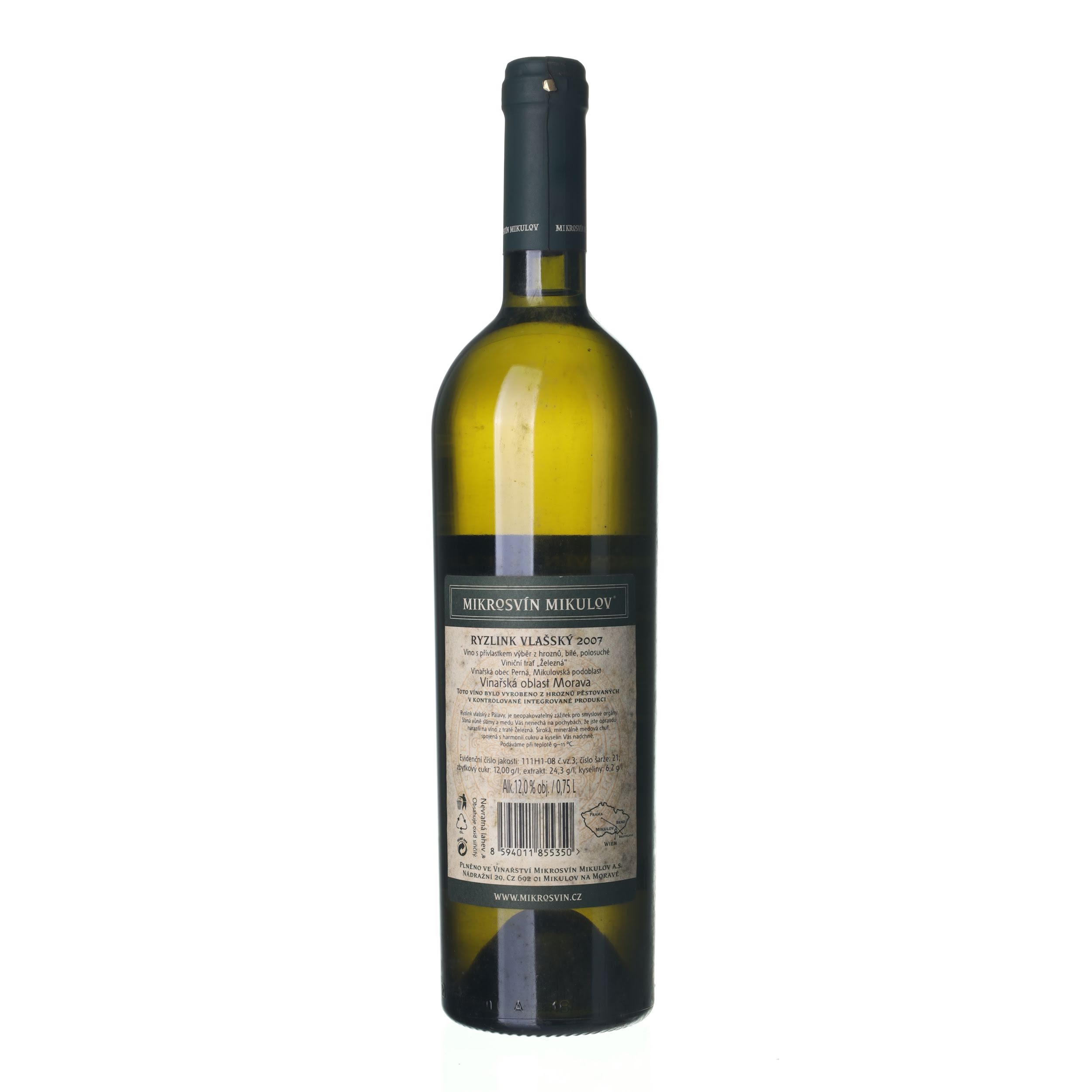 2007 Rizling vlašský Perná, Železná Výber z hrozna Mikrosvín Mikulov (0,75l) - Obrázek 2