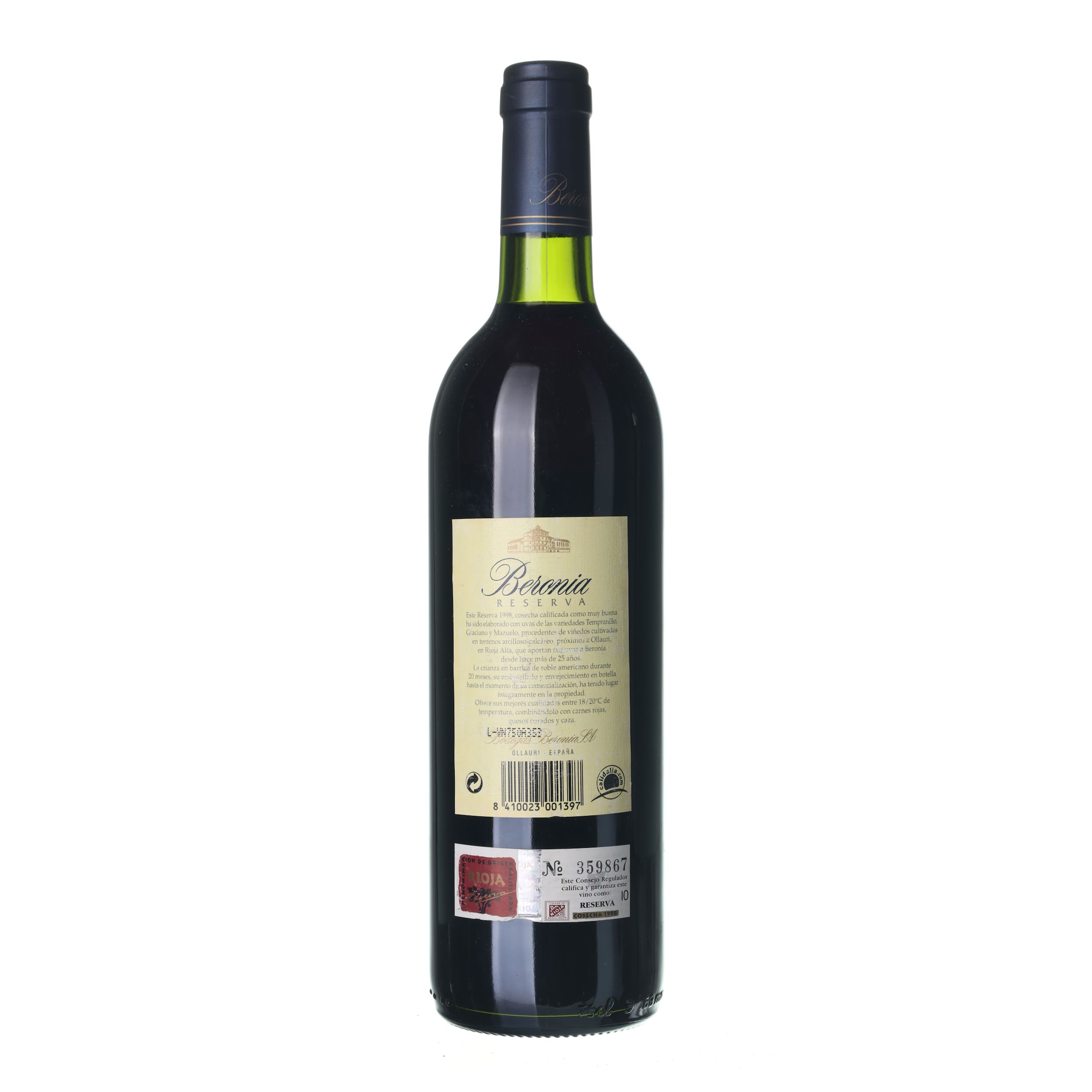 1998 Rioja Reserva Beronia (0,75l) - Obrázek 2